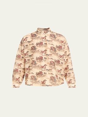Alix Of Bohemia Cream Western Horse Print Button-Down Blouse